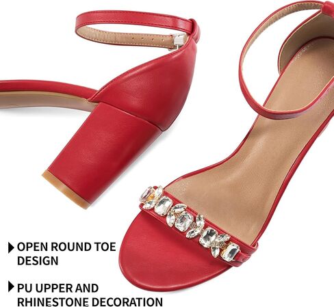 Womens High Heels Comfortable: Black 8 Open Toe Ankle Strap Chunk Heeled Sandals - Buckle Rhinestone Heel for Prom Wedding in Kuwait