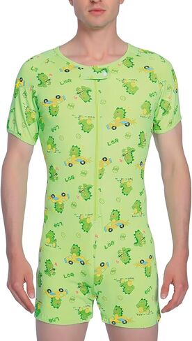 Men's Short Sleeve Romper Crotch Shirt Bodysuit One Piece Pajamas in Kuwait