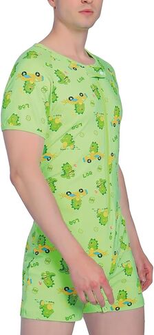 Men's Short Sleeve Romper Crotch Shirt Bodysuit One Piece Pajamas in Kuwait