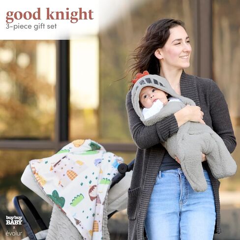 Evolur Good Knight 3 pc Baby Gift Set, Includes Sherpa Sack Wrap, Bamboo Muslin Wrap & Velour Blanket, Soft and Breathable, for Newborns, Infants 0-3 Months in Saudi Arabia