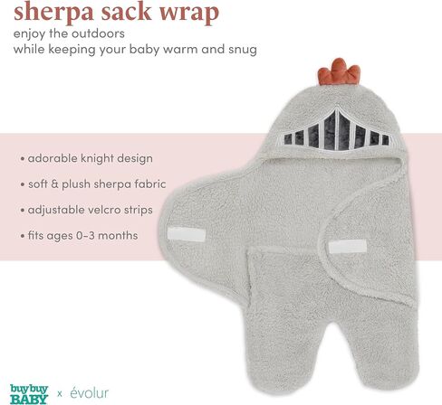 Evolur Good Knight 3 pc Baby Gift Set, Includes Sherpa Sack Wrap, Bamboo Muslin Wrap & Velour Blanket, Soft and Breathable, for Newborns, Infants 0-3 Months in Saudi Arabia