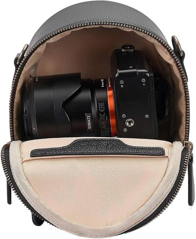 Camera Sling Bag, Waterproof PU Leather Crossbody Camera Bag for DSLR/SLR/Mirrorless, Small Shockproof Case for Photographers, Mini Cute Case 2L Black in Kuwait