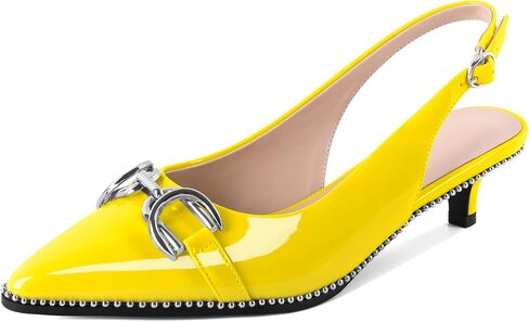Yodeks Women's Slingback Histen Cheels مدببة إصبع القدم منخفضة الكعب مضخات مطرز 1.5 بوصة أحذية مشبك معدني حجم 5-13 in Kuwait