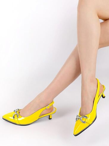 Yodeks Women's Slingback Histen Cheels مدببة إصبع القدم منخفضة الكعب مضخات مطرز 1.5 بوصة أحذية مشبك معدني حجم 5-13 in Kuwait