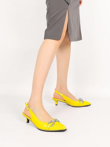 Yodeks Women's Slingback Histen Cheels مدببة إصبع القدم منخفضة الكعب مضخات مطرز 1.5 بوصة أحذية مشبك معدني حجم 5-13 in Kuwait