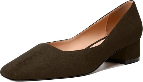 justdanni womens disual suede party slip on square toe fashion chunky low yeel pumps shoes 1.5 inch in Kuwait