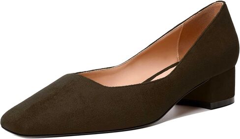 justdanni womens disual suede party slip on square toe fashion chunky low yeel pumps shoes 1.5 inch in Kuwait
