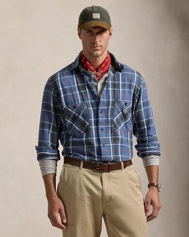 POLO RALPH LAUREN Men’s Classic Fit Denim & Supply Plaid Flannel Workshirt (Green/White Multi, M) in Saudi Arabia
