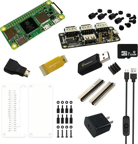 مجموعة أدوات Pi Zero 2 W (Wifi/Bluetooth) الكاملة MakerSpot مع محور USB قابل للتكديس بـ 4 منافذ ومحول HDMI صغير وواقيات أكريليك ومصدر طاقة 5V2.4A in Kuwait