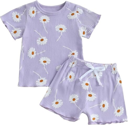 Suolongsama Toddler Baby Girl Girl Close Summer Plust Print Shirt Shirt Shirt Top Shirts Set 2pcs lebbbed ommits in Kuwait