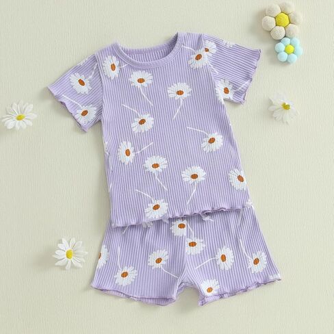 Suolongsama Toddler Baby Girl Girl Close Summer Plust Print Shirt Shirt Shirt Top Shirts Set 2pcs lebbbed ommits in Kuwait