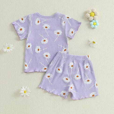 Suolongsama Toddler Baby Girl Girl Close Summer Plust Print Shirt Shirt Shirt Top Shirts Set 2pcs lebbbed ommits in Kuwait