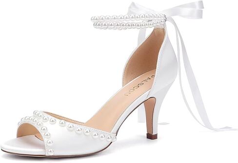 Low Heel Wedding Shoes for Bride Pearl Heels Bridal Shoes Women Wedding Sandals in Kuwait