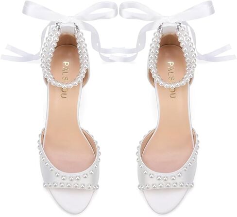 Low Heel Wedding Shoes for Bride Pearl Heels Bridal Shoes Women Wedding Sandals in Kuwait
