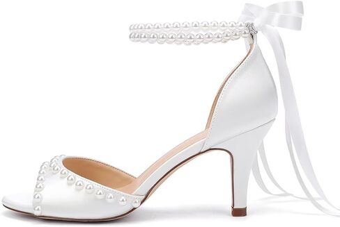 Low Heel Wedding Shoes for Bride Pearl Heels Bridal Shoes Women Wedding Sandals in Kuwait