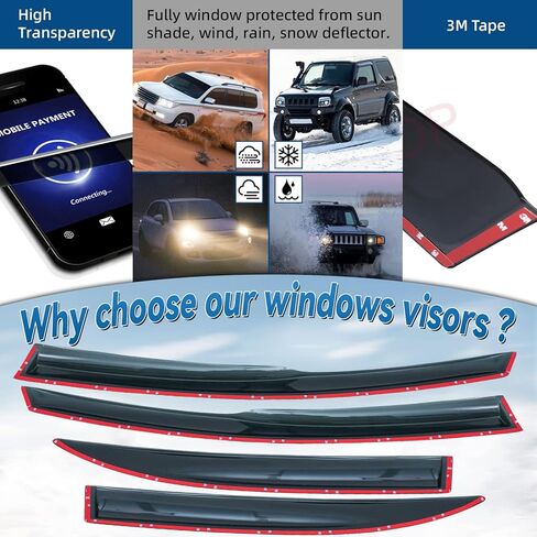 4pcs Front+Rear Smoke Sun/Rain Guard Outside Mount Tape-On Window Visors Compatible with 07-14 Edge 07-15 MKX in Kuwait