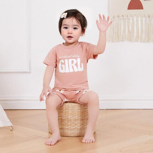 CIYCUIT Toddler Baby Girl Outfit – Short Sleeve Mama’s Girl Print T-Shirt & Daisy Shorts Set – 2-Piece Summer Clothes in Kuwait