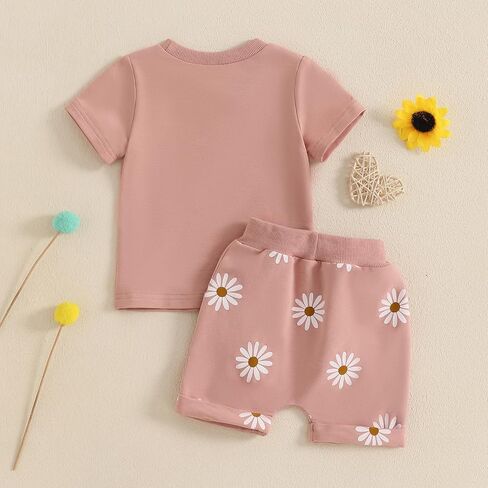 CIYCUIT Toddler Baby Girl Outfit – Short Sleeve Mama’s Girl Print T-Shirt & Daisy Shorts Set – 2-Piece Summer Clothes in Kuwait