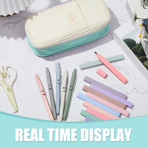 18 Pcs Aesthetic School Supplies Include Big Capacity Pen Case Bag with Zipper 12 Chisel Tip Cute Highlighters 5 Quick Dry Retractable Black Ink Pens for Students(Green) in Kuwait