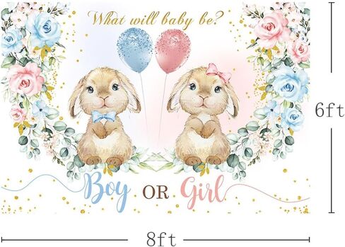 MEHOFOND Bunny Gender Reveal Backdrop Boy Or Girl What Will Our Little Bunny Be Banner Spring Easter Rabbit Floral Kids Party Decoration Supplies Photography Background Photobooth Props 7x5ft in Kuwait