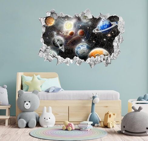 Large 3D Dinosaur Wall Stickers (31.7"x 22.5"), Dino Broken Hole Vinyl Wall Decals, Removable Forest Dinosaur Animal Wall Art for Kids Boys Bedroom Playroom Decor in Kuwait