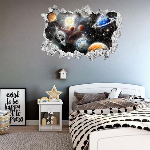 Large 3D Dinosaur Wall Stickers (31.7"x 22.5"), Dino Broken Hole Vinyl Wall Decals, Removable Forest Dinosaur Animal Wall Art for Kids Boys Bedroom Playroom Decor in Kuwait