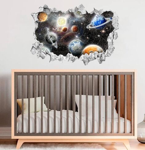 Large 3D Dinosaur Wall Stickers (31.7"x 22.5"), Dino Broken Hole Vinyl Wall Decals, Removable Forest Dinosaur Animal Wall Art for Kids Boys Bedroom Playroom Decor in Kuwait