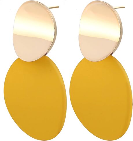 Round Disc Earrings - Dainty, Geometric Jewellery - Shiny Gold, Matte Black in Saudi Arabia
