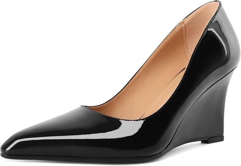 Eldof Wedges Heels for Women Pointed Closed Toe Slip On High Heel Wedges Shoes Sexy Wedding Dressy Pumps 3.5 Inches in Kuwait