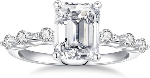 5CTTW Emerald Cut Moissanite Women's Engagement Ring D Color VVS1 Clarity Moissanite Wedding Ring 925 Sterling Silver Plated 18K White Gold Eternal Bridal Gemstone Jewelry Gift(7) in Saudi Arabia