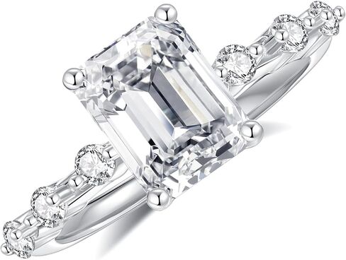 5CTTW Emerald Cut Moissanite Women's Engagement Ring D Color VVS1 Clarity Moissanite Wedding Ring 925 Sterling Silver Plated 18K White Gold Eternal Bridal Gemstone Jewelry Gift(7) in Saudi Arabia