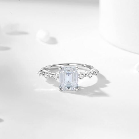 5CTTW Emerald Cut Moissanite Women's Engagement Ring D Color VVS1 Clarity Moissanite Wedding Ring 925 Sterling Silver Plated 18K White Gold Eternal Bridal Gemstone Jewelry Gift(7) in Saudi Arabia