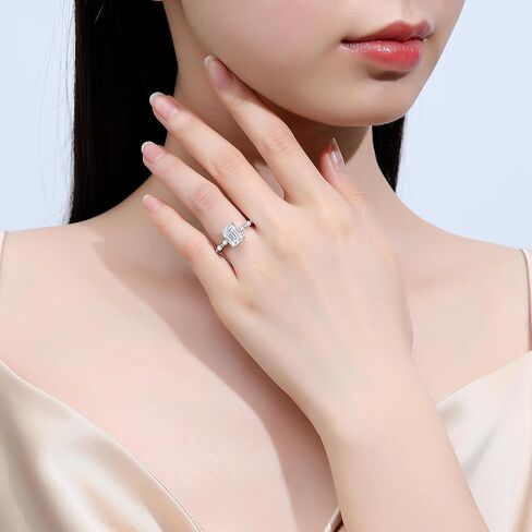 5CTTW Emerald Cut Moissanite Women's Engagement Ring D Color VVS1 Clarity Moissanite Wedding Ring 925 Sterling Silver Plated 18K White Gold Eternal Bridal Gemstone Jewelry Gift(7) in Saudi Arabia