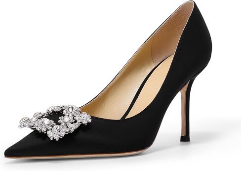 Women's Pumps Slip on Shoes Sexy Closed Toe Wedding Shoes for Bride Stiletto Rhinestone Heels Genuine Leather for Sock Liner and Sole in Saudi Arabia