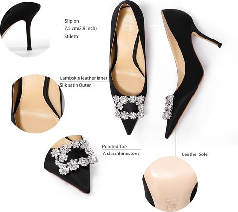 Women's Pumps Slip on Shoes Sexy Closed Toe Wedding Shoes for Bride Stiletto Rhinestone Heels Genuine Leather for Sock Liner and Sole in Saudi Arabia