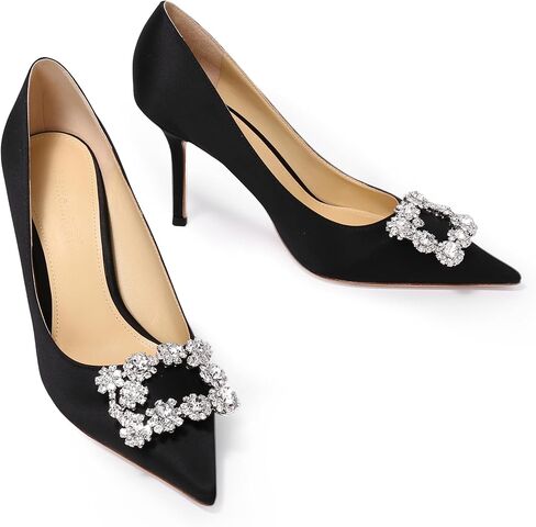 Women's Pumps Slip on Shoes Sexy Closed Toe Wedding Shoes for Bride Stiletto Rhinestone Heels Genuine Leather for Sock Liner and Sole in Saudi Arabia