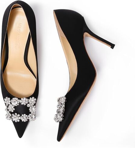 Women's Pumps Slip on Shoes Sexy Closed Toe Wedding Shoes for Bride Stiletto Rhinestone Heels Genuine Leather for Sock Liner and Sole in Saudi Arabia