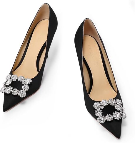 Women's Pumps Slip on Shoes Sexy Closed Toe Wedding Shoes for Bride Stiletto Rhinestone Heels Genuine Leather for Sock Liner and Sole in Saudi Arabia