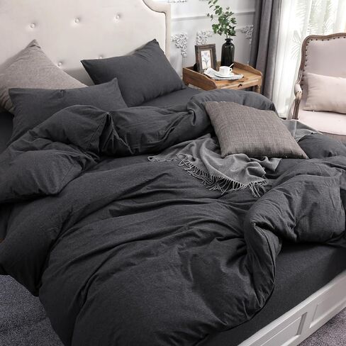 PURE ERA Jersey Knit Duvet Cover Set 100% T-Shirt Cotton Super Soft Comfy 3pc Bedding Set with Zipper Closure (Heather Charcoal Grey, Queen) in Kuwait