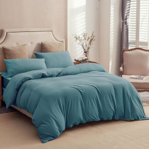 PURE ERA Jersey Knit Duvet Cover Set 100% T-Shirt Cotton Super Soft Comfy 3pc Bedding Set with Zipper Closure (Heather Charcoal Grey, Queen) in Kuwait