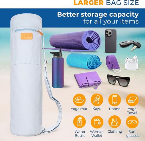 Blue Light Yoga Mat Bag | Large Yoga Mat Bags for Women & Men | Fits Thick Yoga Mat & Yoga Accessories | Three Storage Pocket | Adjustable Yoga Bag Shoulder Strap | Great Gym Bag in Kuwait