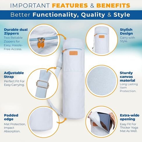 Blue Light Yoga Mat Bag | Large Yoga Mat Bags for Women & Men | Fits Thick Yoga Mat & Yoga Accessories | Three Storage Pocket | Adjustable Yoga Bag Shoulder Strap | Great Gym Bag in Kuwait