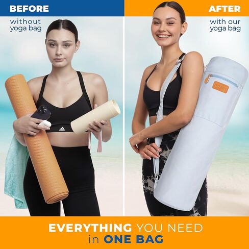 Blue Light Yoga Mat Bag | Large Yoga Mat Bags for Women & Men | Fits Thick Yoga Mat & Yoga Accessories | Three Storage Pocket | Adjustable Yoga Bag Shoulder Strap | Great Gym Bag in Kuwait