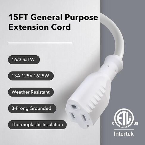 BN-LINK 8 ft Indoor/Outdoor Extension Cord 16/3 SJTW, Black, Water & Weather Resistant, 3-Prong Grounded Plug for Landscaping & Holiday Decorations, Home & Office, 13A ETL in Saudi Arabia