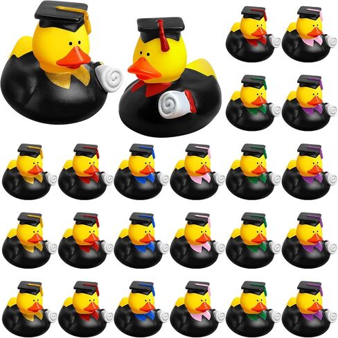 Sratte 24 Pack 2" Graduation Ducks Class of 2025 Diploma Grad Bulk Rubber Ducks for Cruise Student Adults Graduates Gift Prize Graduation Party Decorations(Black, Red) in Kuwait