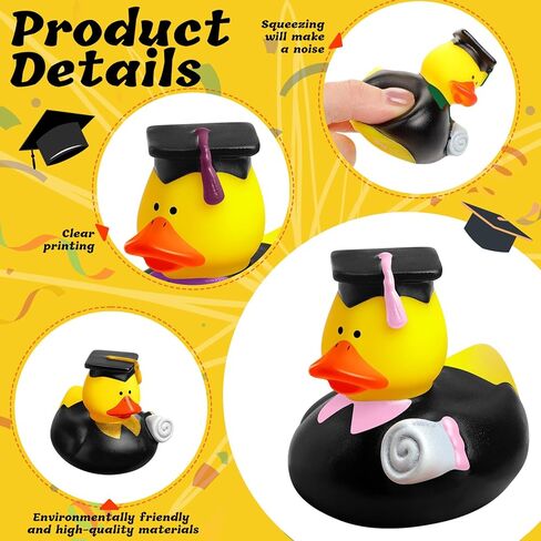 Sratte 24 Pack 2" Graduation Ducks Class of 2025 Diploma Grad Bulk Rubber Ducks for Cruise Student Adults Graduates Gift Prize Graduation Party Decorations(Black, Red) in Kuwait