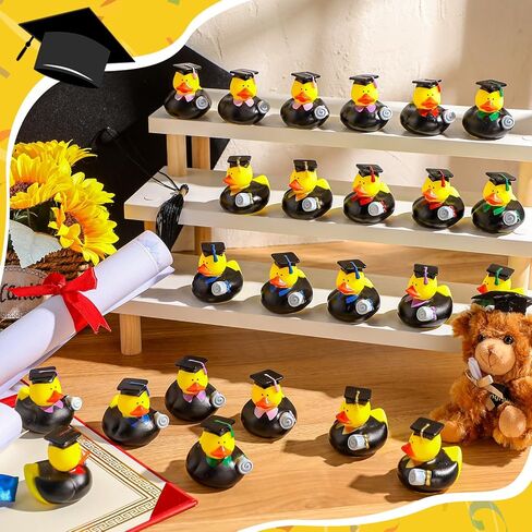 Sratte 24 Pack 2" Graduation Ducks Class of 2025 Diploma Grad Bulk Rubber Ducks for Cruise Student Adults Graduates Gift Prize Graduation Party Decorations(Black, Red) in Kuwait