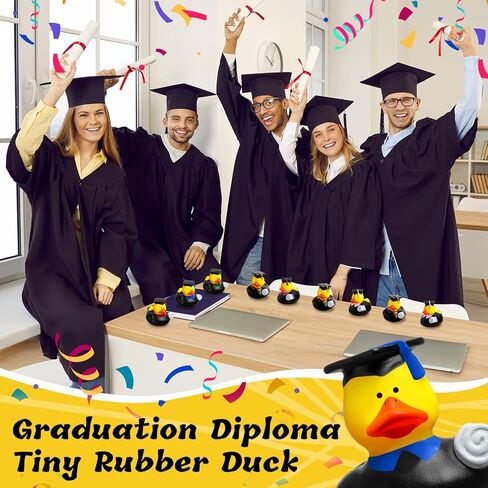 Sratte 24 Pack 2" Graduation Ducks Class of 2025 Diploma Grad Bulk Rubber Ducks for Cruise Student Adults Graduates Gift Prize Graduation Party Decorations(Black, Red) in Kuwait