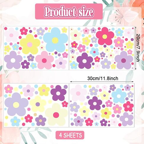Glow in The Dark Y2k Cute Flowers Wall Decals，Glowing Luminous Colorful Floral Wall Stickers Colorful Removable self-Adhesive Preppy Hippie Stickers for Girls Bedroom (Lovely Color) in Saudi Arabia