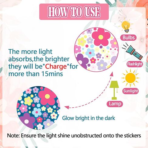 Glow in The Dark Y2k Cute Flowers Wall Decals，Glowing Luminous Colorful Floral Wall Stickers Colorful Removable self-Adhesive Preppy Hippie Stickers for Girls Bedroom (Lovely Color) in Saudi Arabia